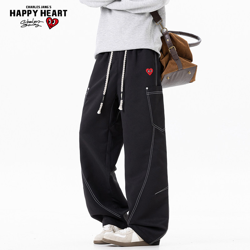 查尔斯桃心美式秋季休闲裤子男士2025宽松百搭潮流情侣弯刀长裤潮,男装,休闲裤,淘宝优惠券,粉丝福利购,淘宝优惠卷