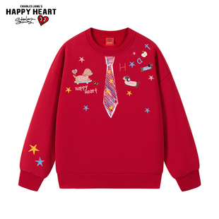 查尔斯桃心2026马年贺岁款红色加绒圆领卫衣男女秋冬季宽松新年