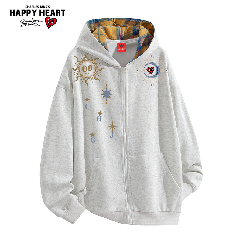 查尔斯桃心开衫卫衣男连帽外套