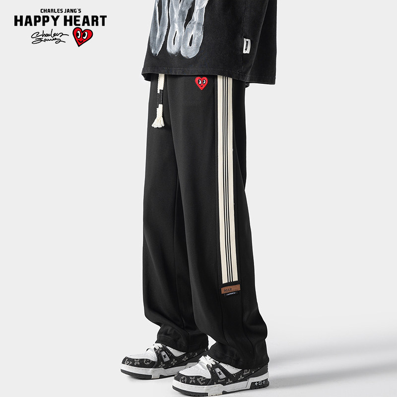查尔斯桃心 侧边条纹拼接休闲裤男2025春秋季新款宽松垂感阔腿裤,男装,休闲裤,淘宝优惠券,粉丝福利购,淘宝优惠卷