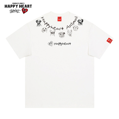 查尔斯桃心手绘小狗项链短袖T恤