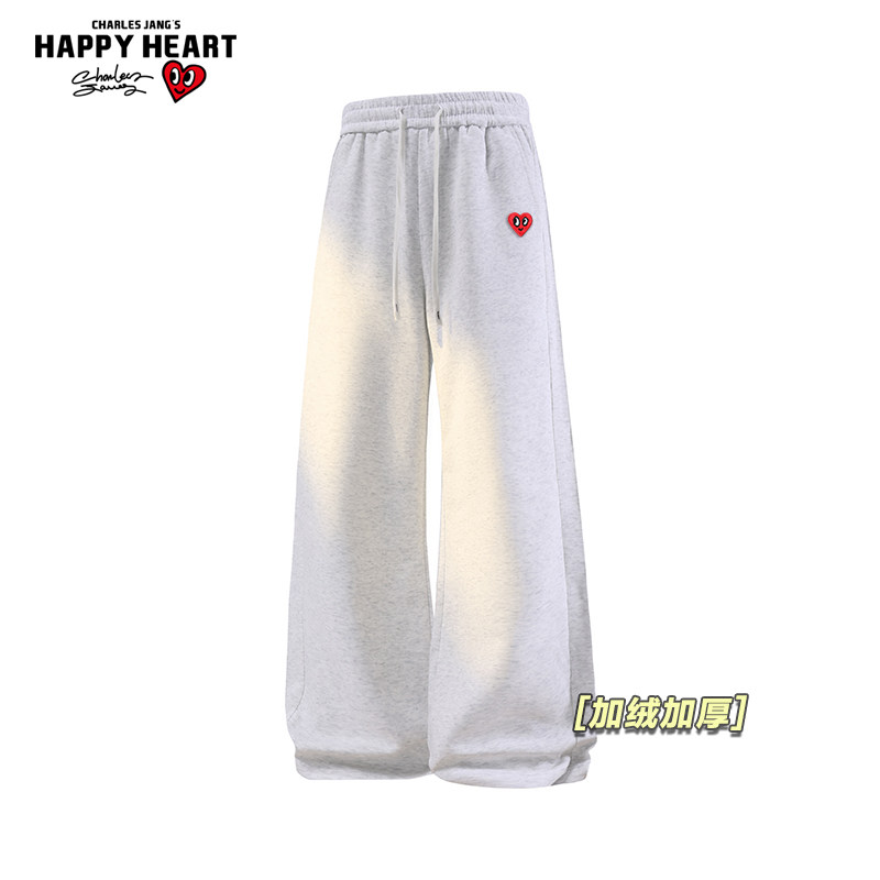 查尔斯桃心美式休闲卫裤男女冬季2025新款加绒加厚运动百搭长裤子