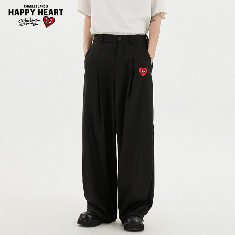 查尔斯桃心 垂感西装裤子男2026年夏季大码宽松休闲直筒阔腿长裤