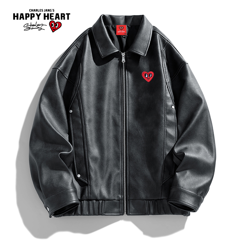 查尔斯桃心复古皮衣夹克外套男