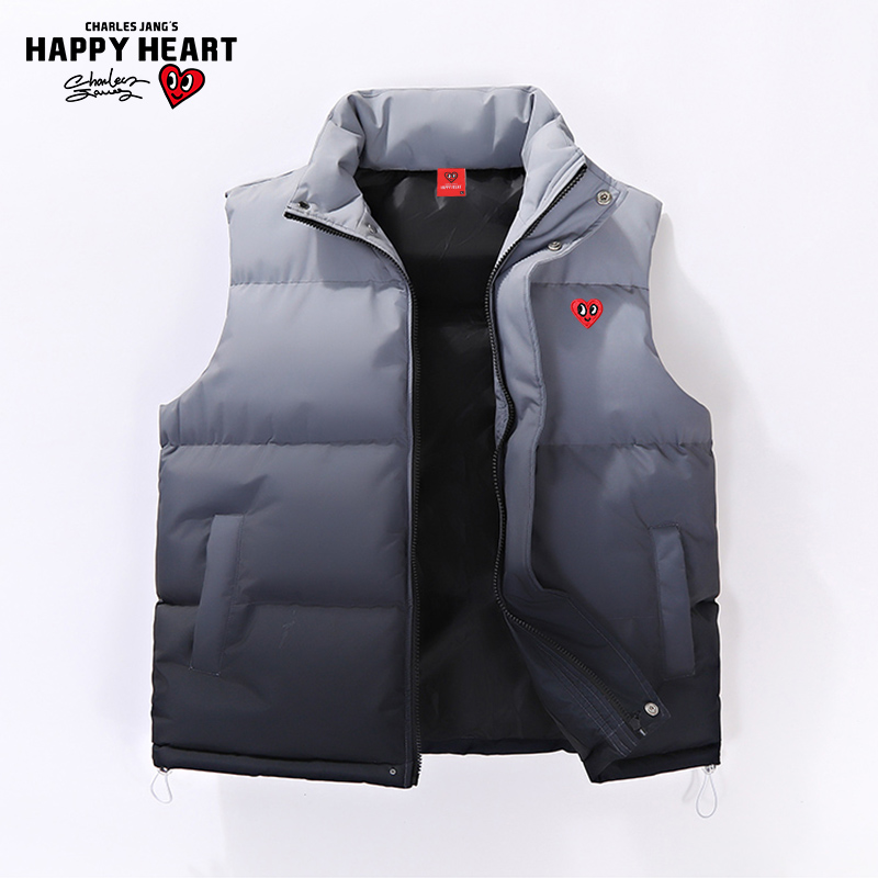 查尔斯桃心 美式渐变无袖马甲男秋冬季新款潮牌坎肩立领棉衣外套