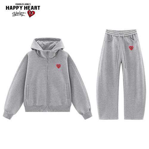 查尔斯桃心开衫卫衣休闲套装男