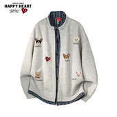 查尔斯桃心小狗印花假两件卫衣男女春秋季 新款 百搭宽松休闲外套