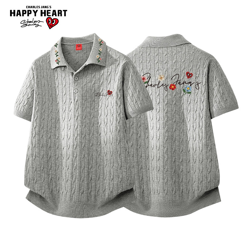 查尔斯桃心复古麻花针织POLO衫短袖男女2026夏季新款休闲百搭上衣