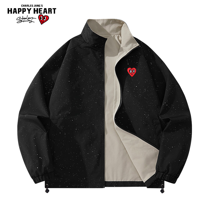 查尔斯桃心 满天星双面穿夹克男2025春秋季新款宽松立领防风外套