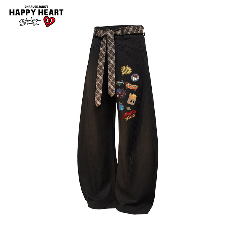 查尔斯桃心趣味涂鸦弯刀裤男女春秋季2026新款潮牌宽松休闲长裤子