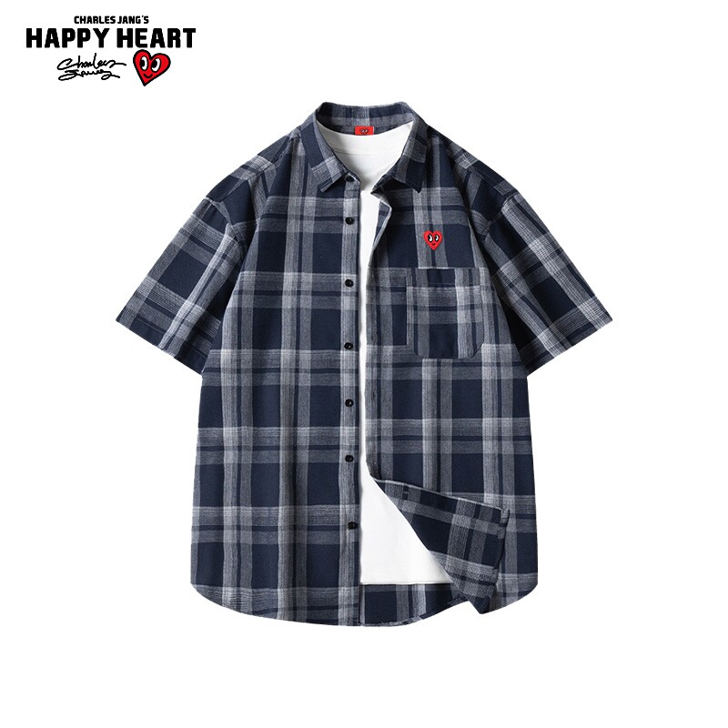 查尔斯桃心 2026年夏季新款翻领POLO衬衫男情侣格子上衣爱心外套