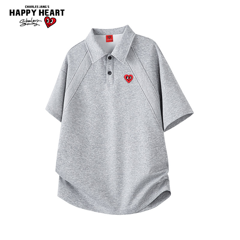 查尔斯桃心短袖polo衫男女夏季新款宽松休闲情侣T恤百搭潮流上衣