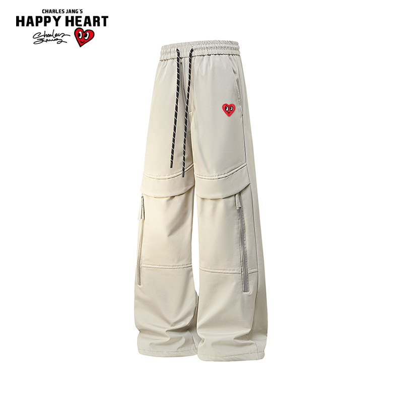 查尔斯桃心美式冲锋裤男女冬季加绒加厚直筒宽松百搭休闲长裤子潮