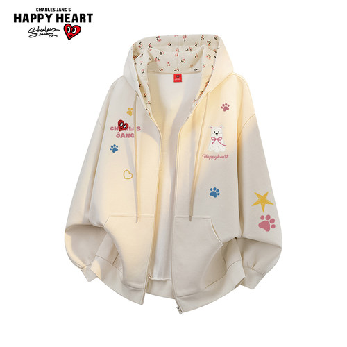 查尔斯桃心趣味印花开衫卫衣外套男女春秋季