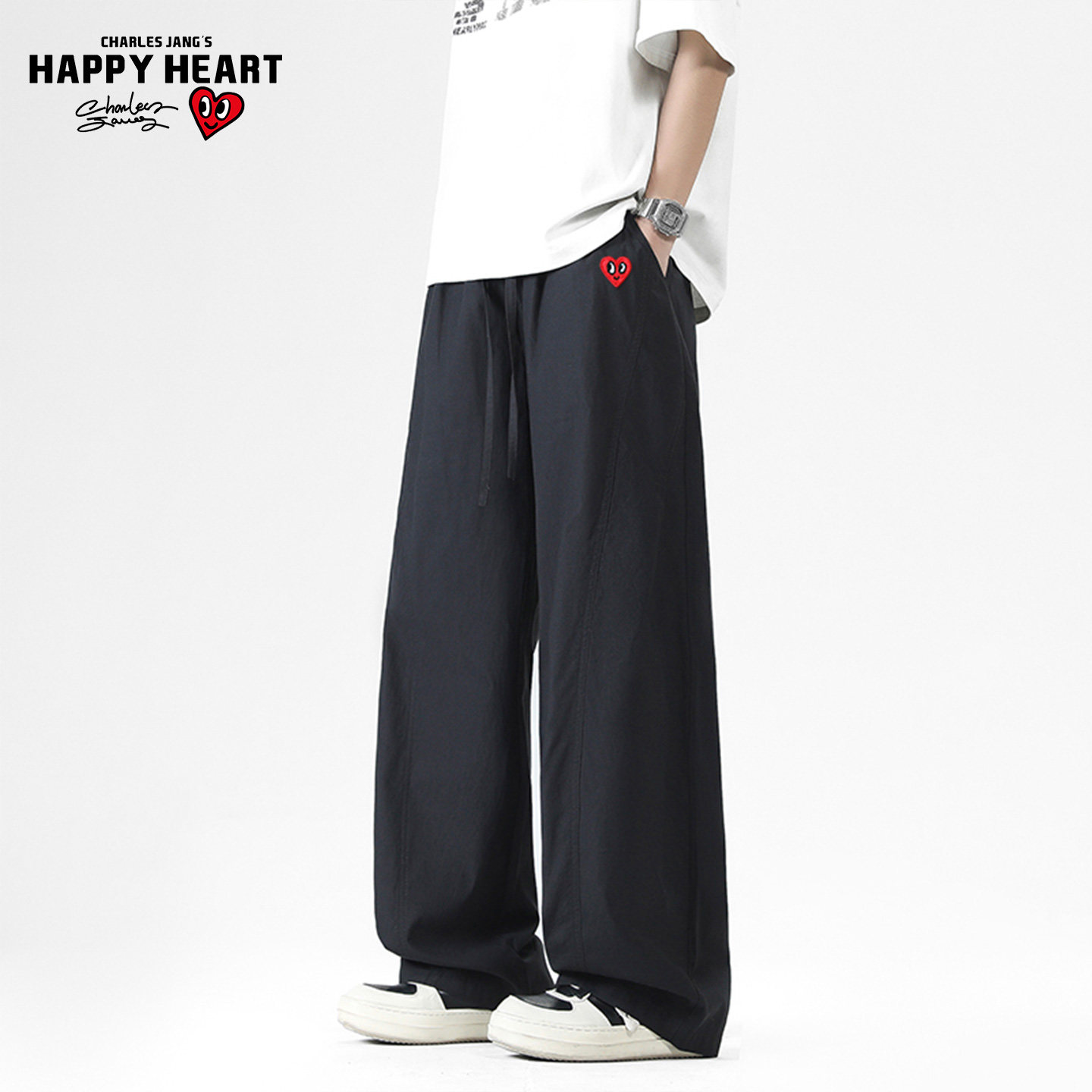 查尔斯桃心新款美式垂感阔腿裤情侣款纯色宽松直筒长裤休闲裤子,男装,休闲裤,淘宝优惠券,粉丝福利购,淘宝优惠卷