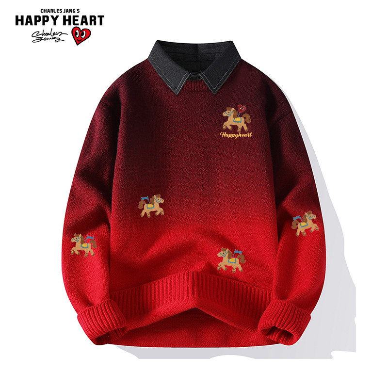 查尔斯桃心马年2026新款衬衫领毛衣男女冬季新款宽松休闲针织衫,男装,针织衫/毛衣,淘宝优惠券,粉丝福利购,淘宝优惠卷