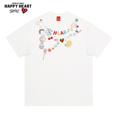 查尔斯桃心手绘图案涂鸦印花短袖