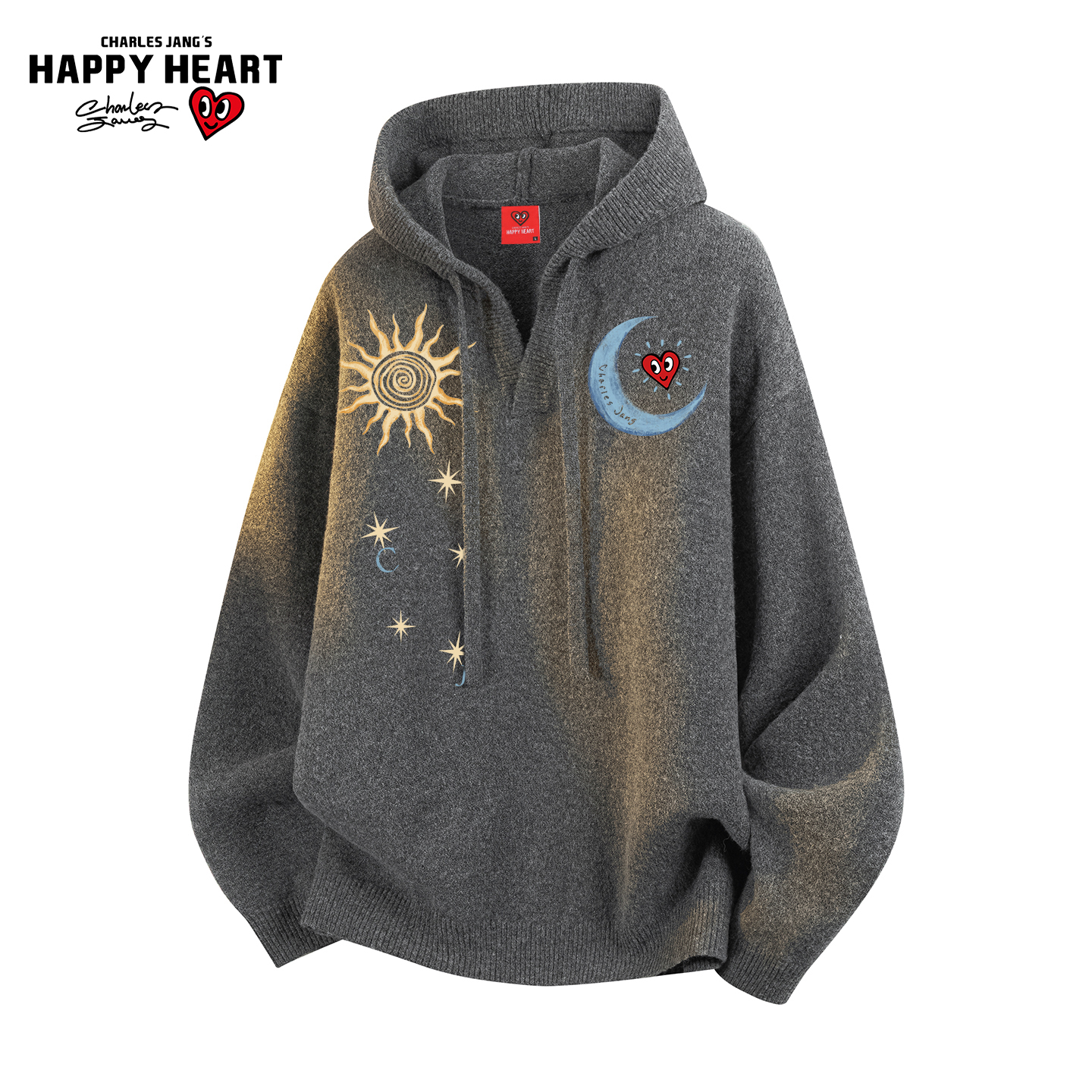 查尔斯桃心V领针织连帽毛衣男女