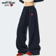 加绒宽松阔腿情侣休闲长裤 查尔斯桃心美式 春秋冬季 男款 子 弯刀卫裤