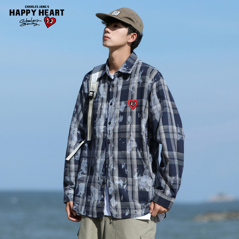 查尔斯桃心扎染翻领长袖衬衫男