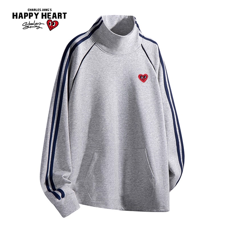 查尔斯桃心撞色条纹户外运动透气半高领新款情侣百搭套头卫衣男