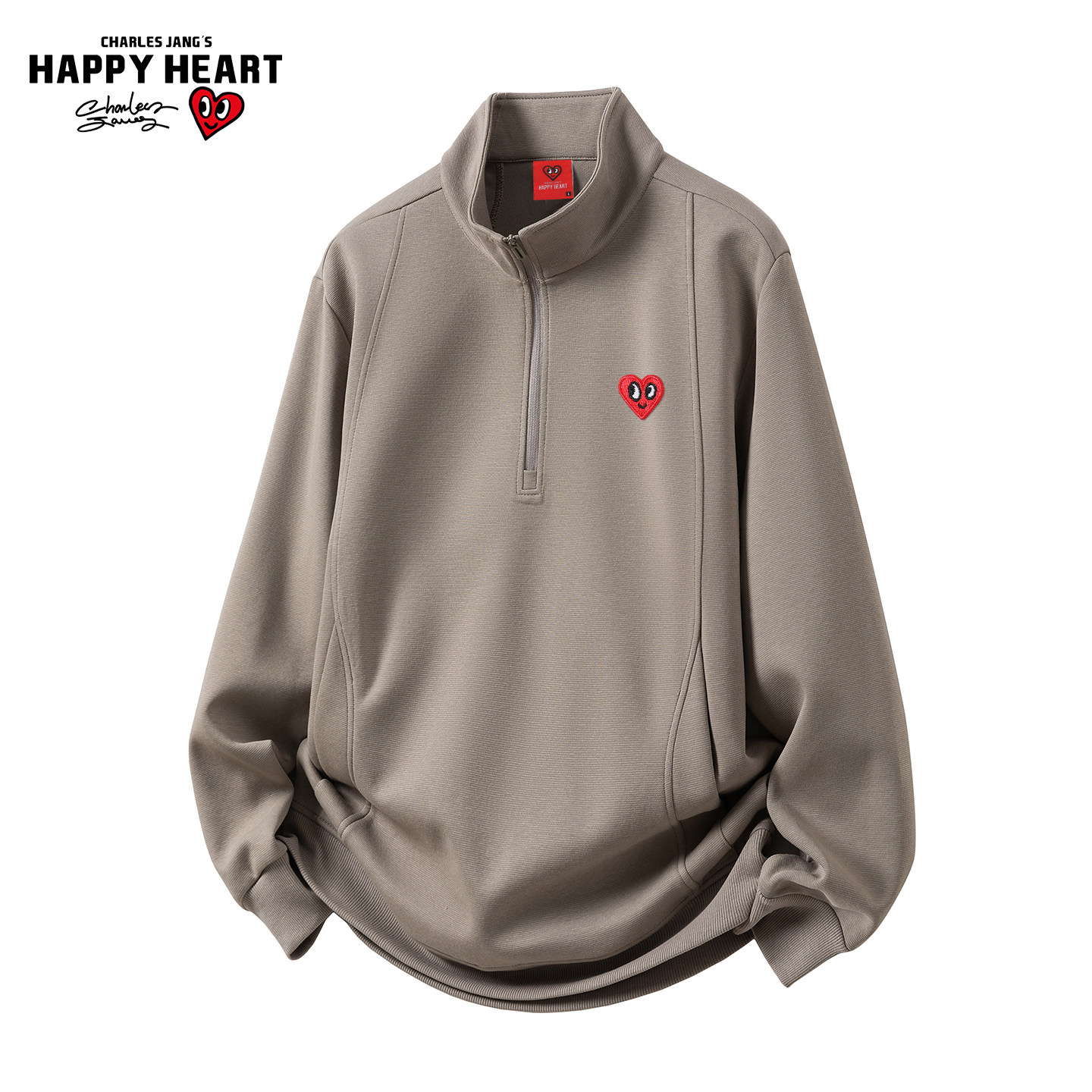 查尔斯桃心美式半拉链立领卫衣男春秋季新款潮牌百搭套头情侣上衣