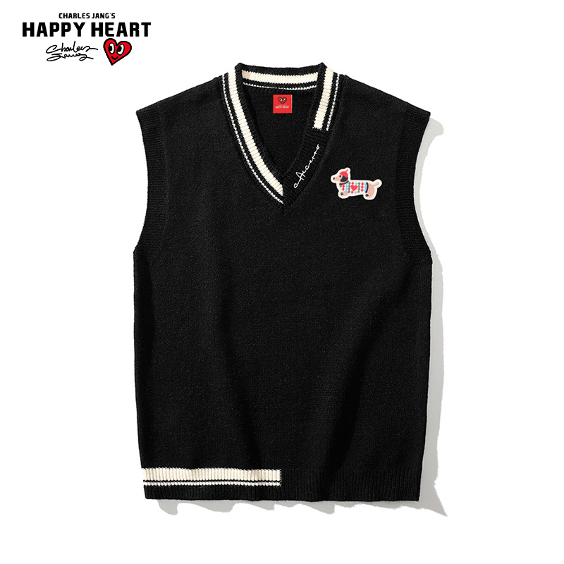 查尔斯桃心学院风腊肠狗毛衣背心