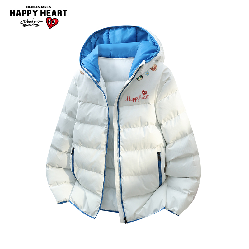 查尔斯桃心小猫印花撞色棉服男女冬季新款宽