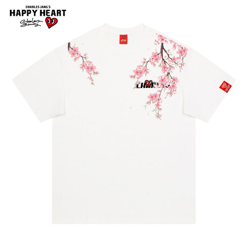 查尔斯桃心花卉字母纯棉短袖T恤