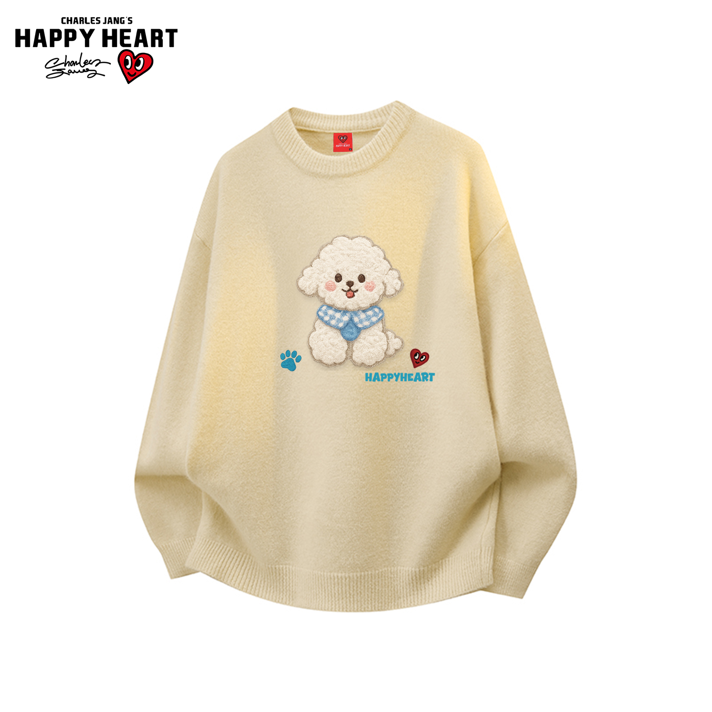 查尔斯桃心可爱小狗绵羊绒毛衣