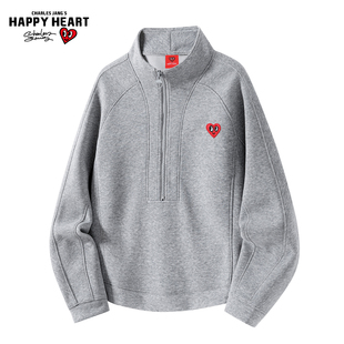 立领套头潮牌情侣上衣 新款 查尔斯桃心美式 解构半拉链卫衣男春秋季