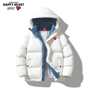 查尔斯桃心 棉服外套男连帽cityboy冬季宽松加厚2023新款爱心棉衣