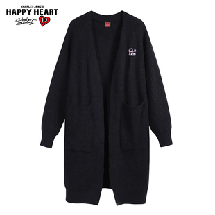 查尔斯桃心 中长款开衫毛衣男冬季2026新款宽松情侣休闲针织外套