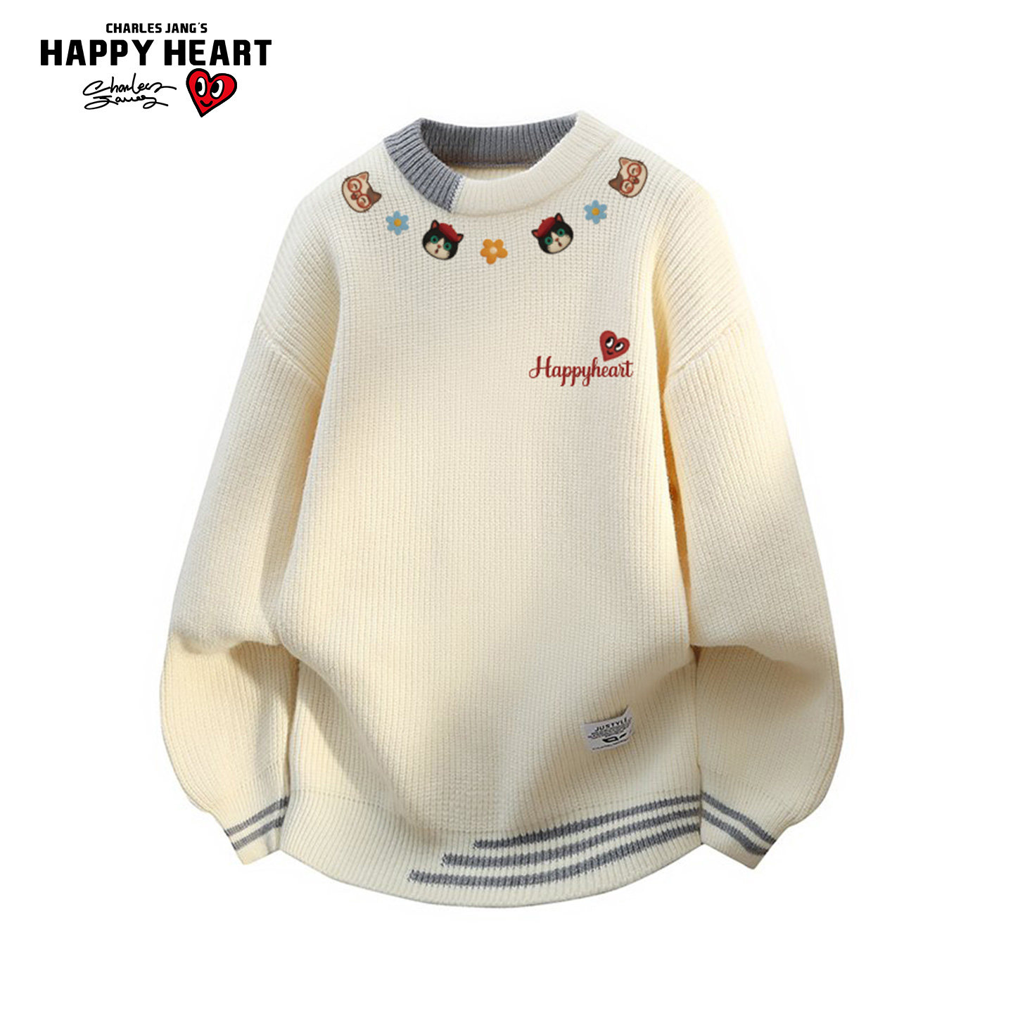 查尔斯桃心美式印花条纹撞色圆领毛衣男女秋冬宽松针织衫上衣内搭,男装,针织衫/毛衣,淘宝优惠券,粉丝福利购,淘宝优惠卷