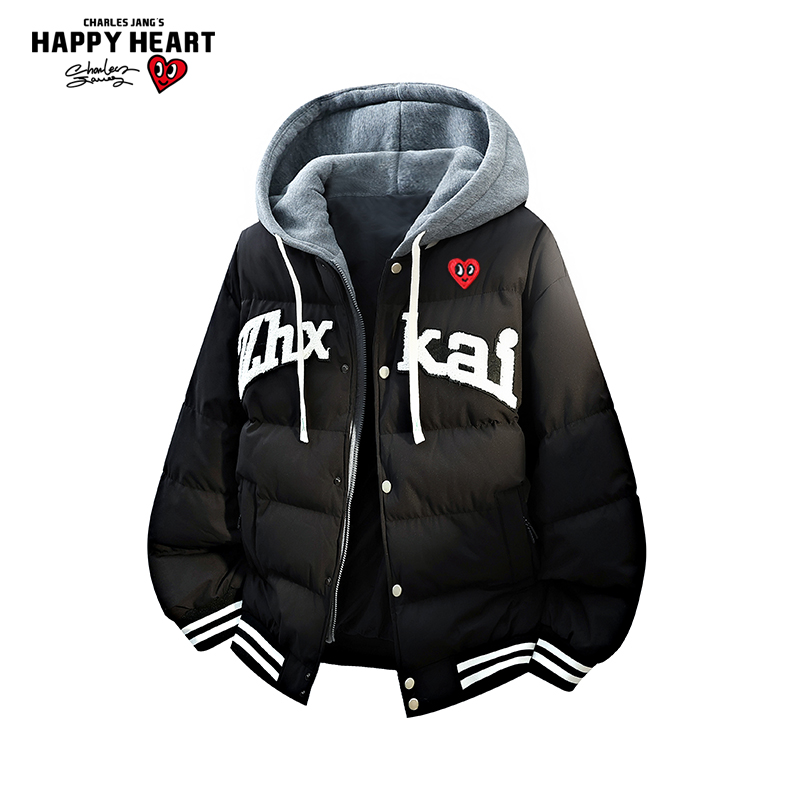 查尔斯桃心美式棒球棉服男女冬季新款2025宽松连帽休闲运动外套潮