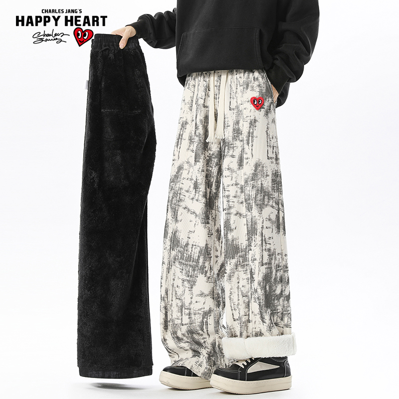查尔斯桃心撞色高街休闲裤长裤子