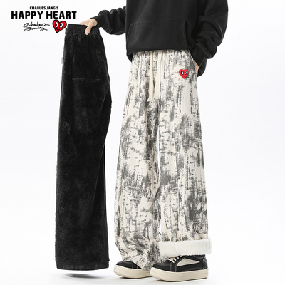 查尔斯桃心撞色高街休闲裤长裤子