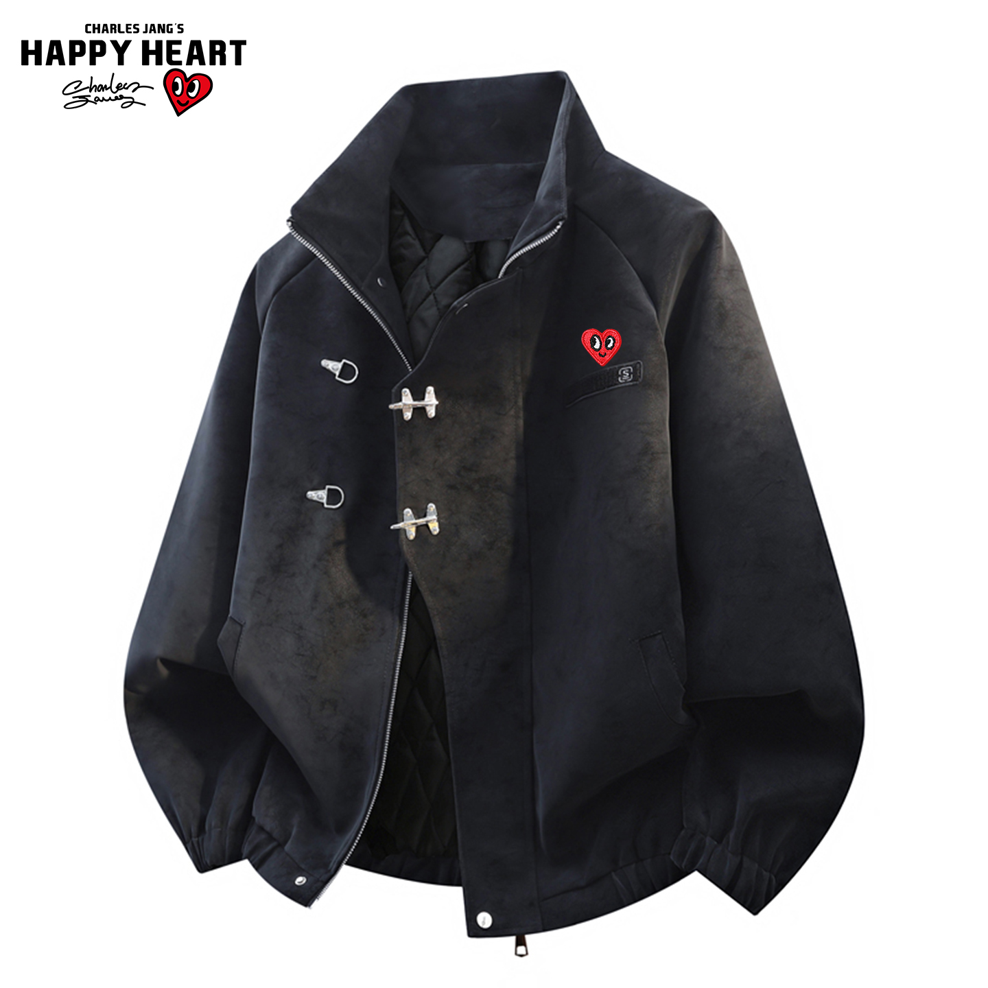 查尔斯桃心新中式扎染PU皮夹克