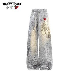 查尔斯桃心 美式复古豹纹裤子男女2026年春秋季宽松直筒休闲长裤