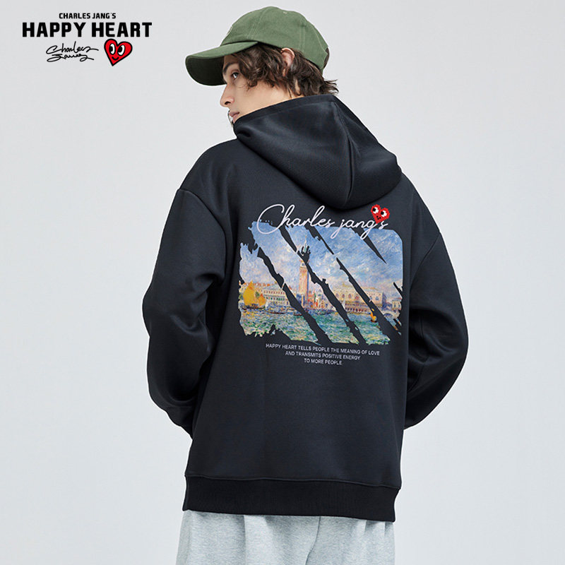 查尔斯桃心 连帽卫衣男无性别情侣套头2026新款爱心秋季外套帽衫
