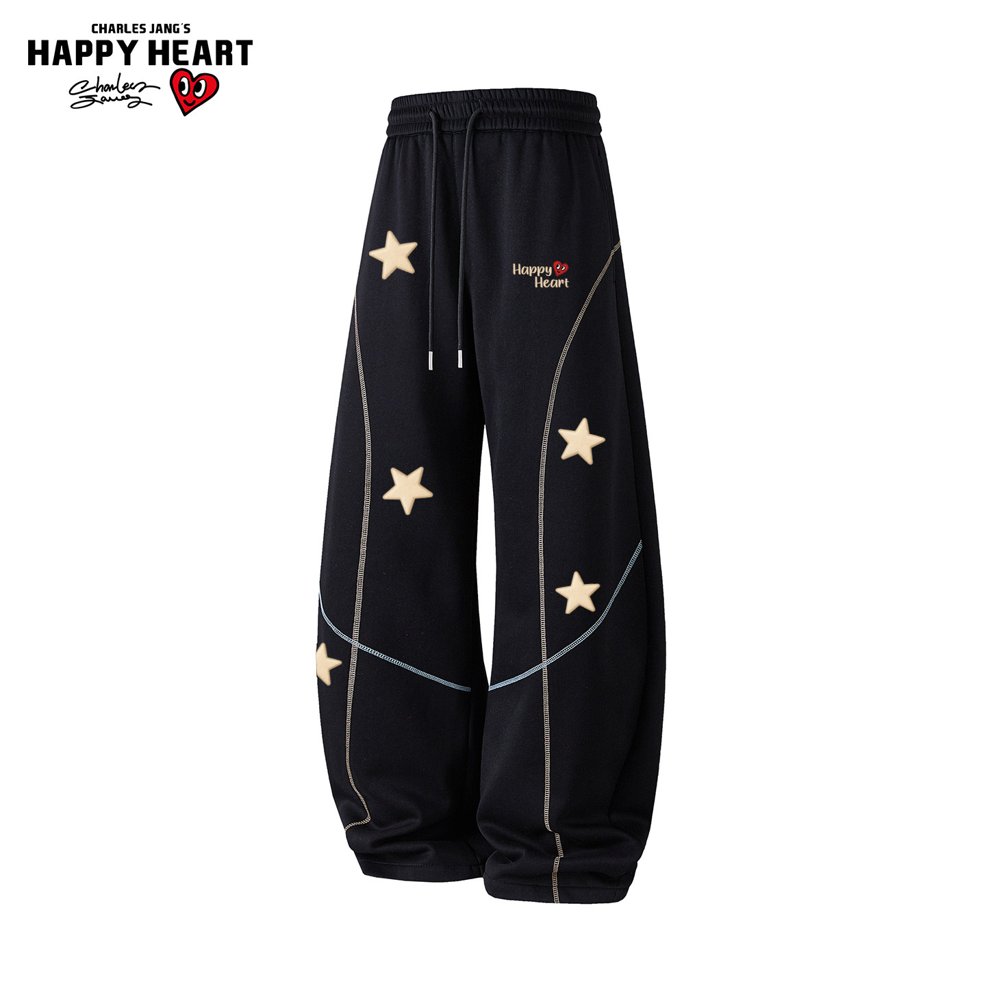 查尔斯桃心美式星星印花明线卫裤男女春上新直筒宽松运动休闲长裤,男装,休闲裤,淘宝优惠券,粉丝福利购,淘宝优惠卷