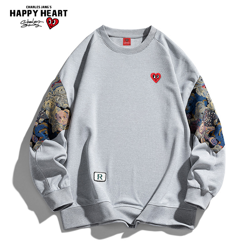 查尔斯桃刺绣圆领卫衣