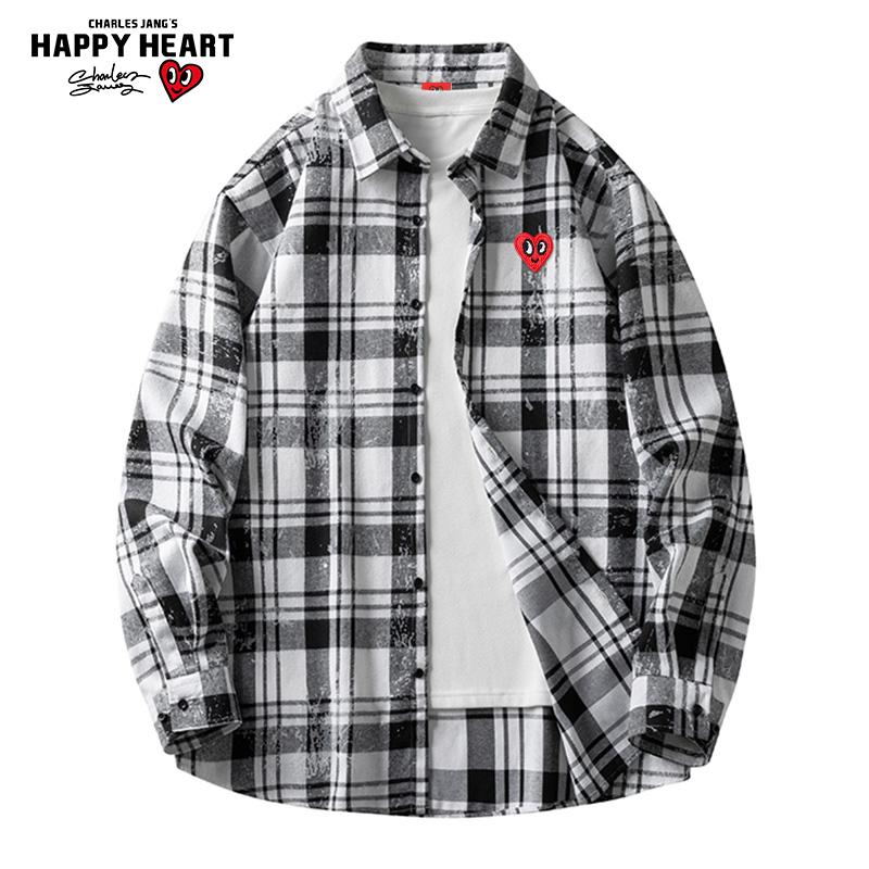 查尔斯桃心美式扎染休闲衬衫