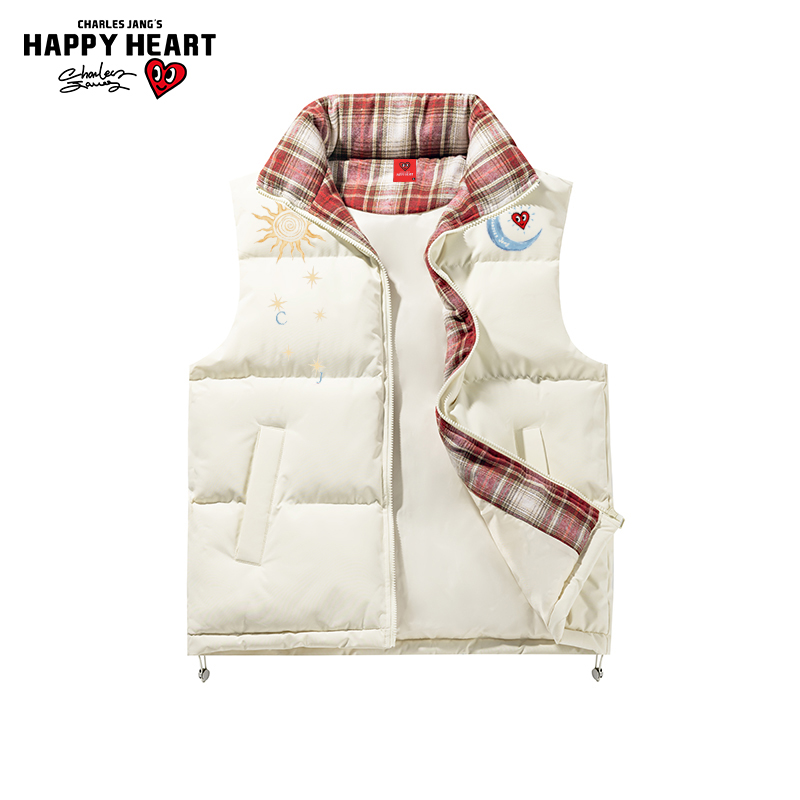 查尔斯桃心 格子纹棉马甲男女冬季保暖加厚2025新款情侣外套棉服