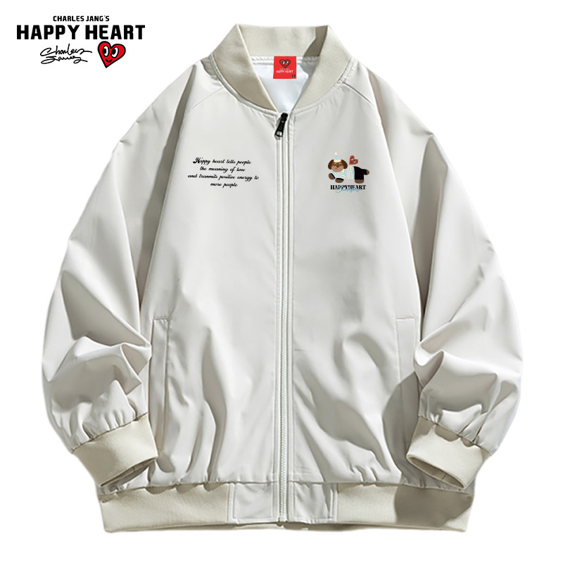 查尔斯桃心字母标语腊肠狗美式棒球服夹克男女春秋季宽松休闲外套