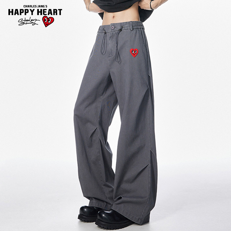 查尔斯桃心潮流百搭直筒工装裤