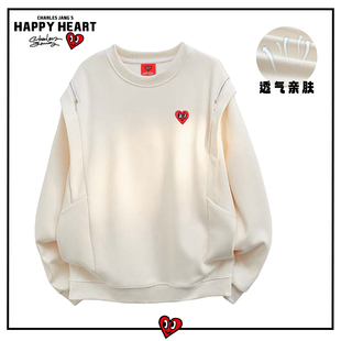 查尔斯桃心设计感拉链结构拼接圆领卫衣男春秋季宽松休闲潮流上衣