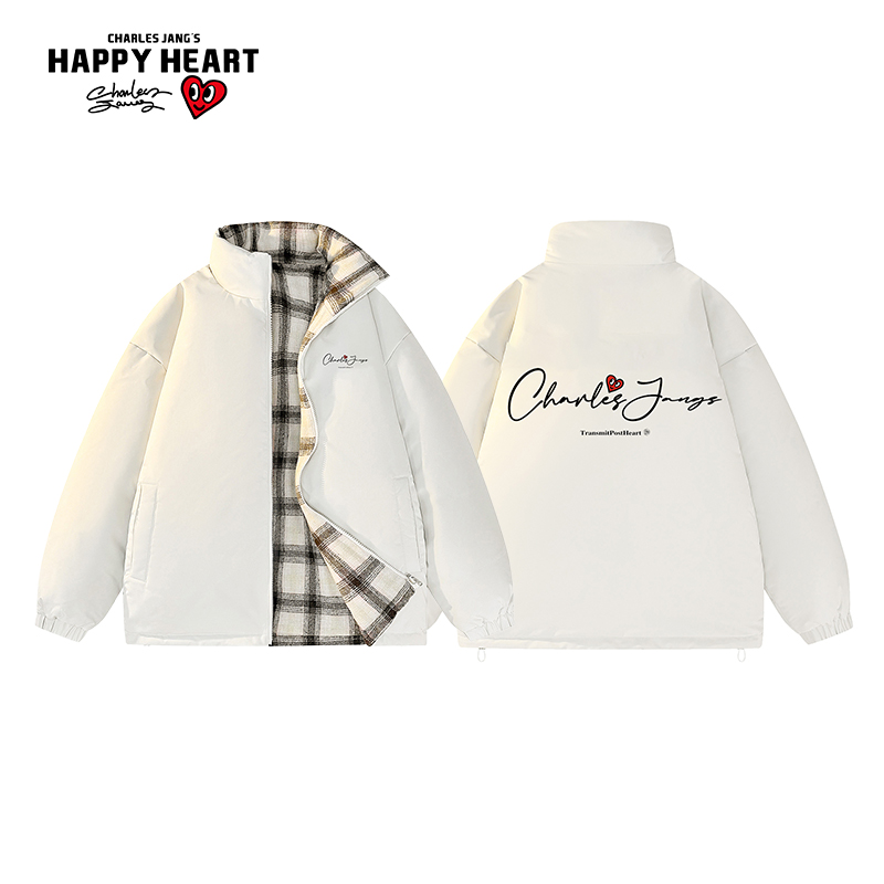 查尔斯桃心格纹双面穿羽绒服男