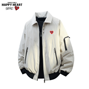 查尔斯桃心 美式解构飞行员翻领羽绒服男女冬季高街情侣夹克外套