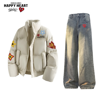 查尔斯桃心加厚立领棉服休闲套装